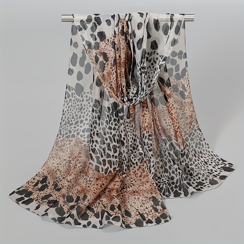 Image of 1pc Retro Bohemian Leopard Print Scarf Suitable For, Sun Shield & Windproof Shawl - Lightweight Breathable For Beach, Travel, Outdoor Activities