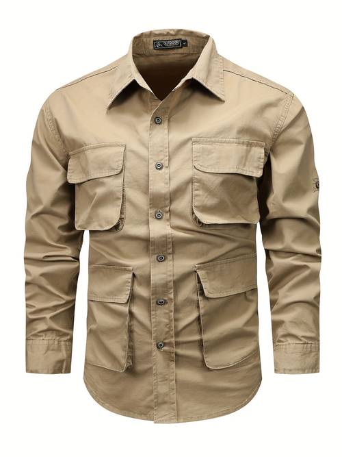 item picture long sleeved shirt with multiple pockets for mens outdoor casual wear new style with four pockets casual