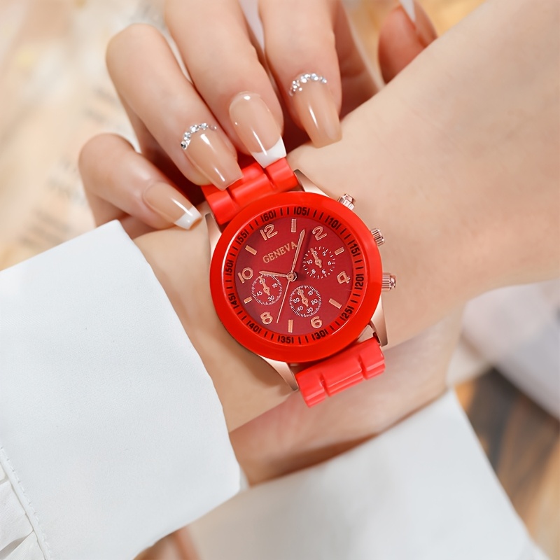 Damen Uhren Armband FÃ¼r Armbanduhr 1pc Damen Uhr Rotem Silikon