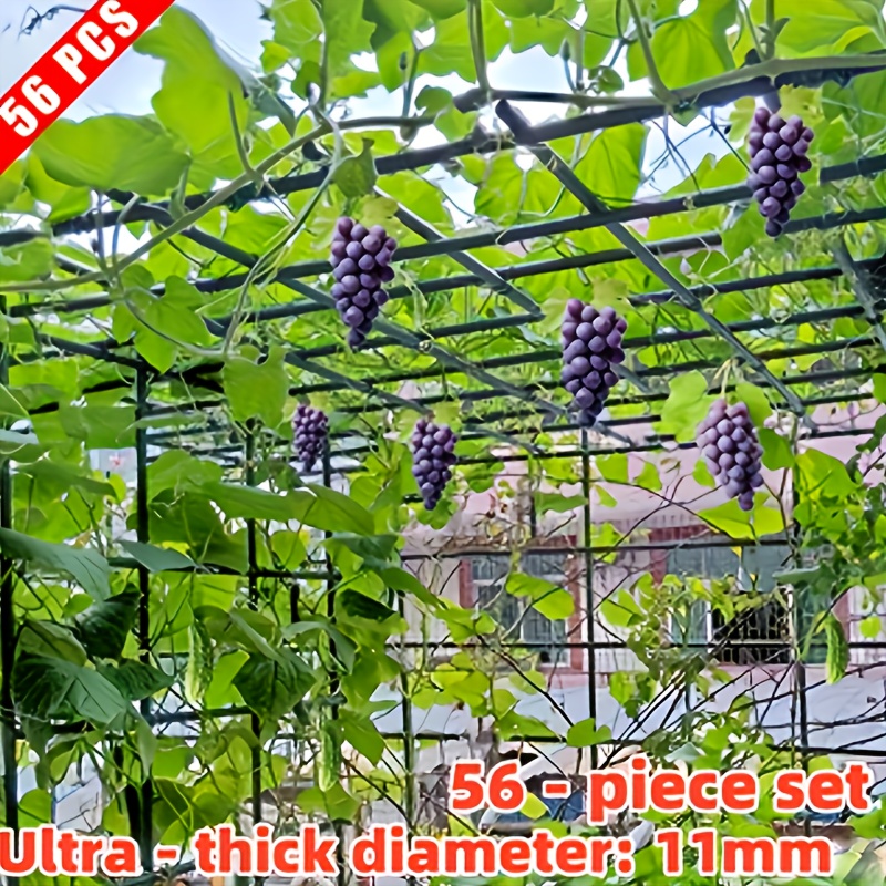 56pcs Heavy-Duty Metal Garden Trellis Set for Outdoor Gardens, Arches, Fences & Greenhouses - Supports Climbing Plants like Roses, Grapes, and Watermelon Trees with PET-Coated Core, Rust-Resistant, Easy to Insert, Durable & Reusable, Suitable for  