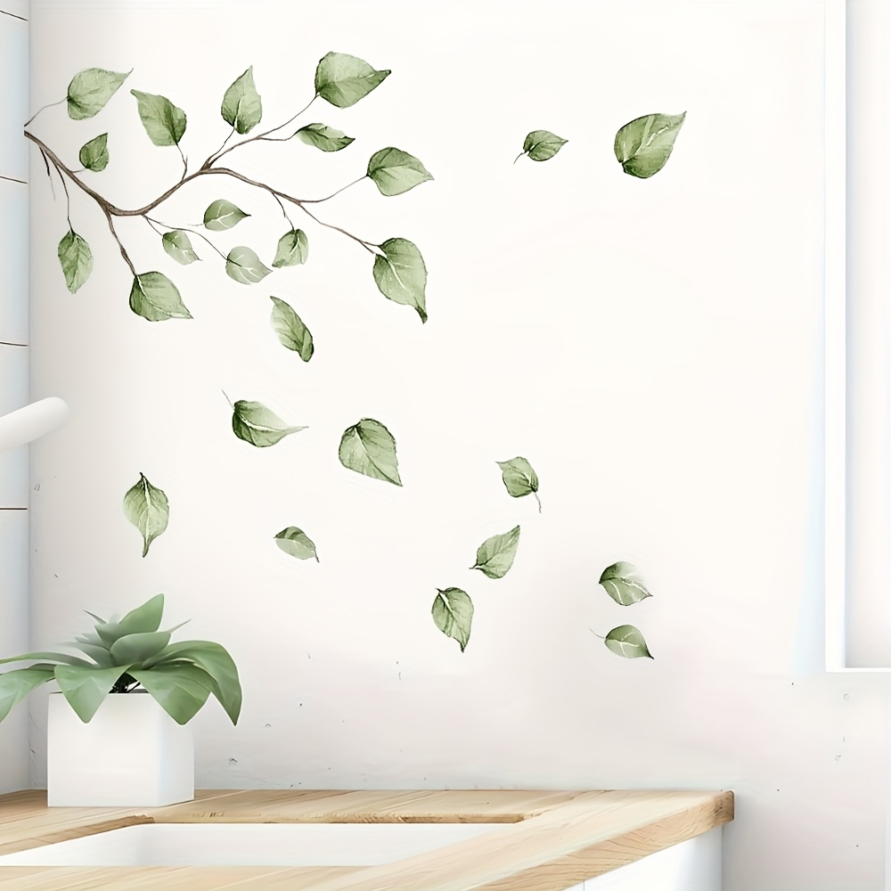 Easy-apply Green Leaf & Branch Wall Decal - Removable Pvc Sticker, Perfect For Living Room, Bedroom, Entryway, Sofa Backdrop - Leaf Wall Sticker, Tv Background, Removable, Perfect For Room Decor