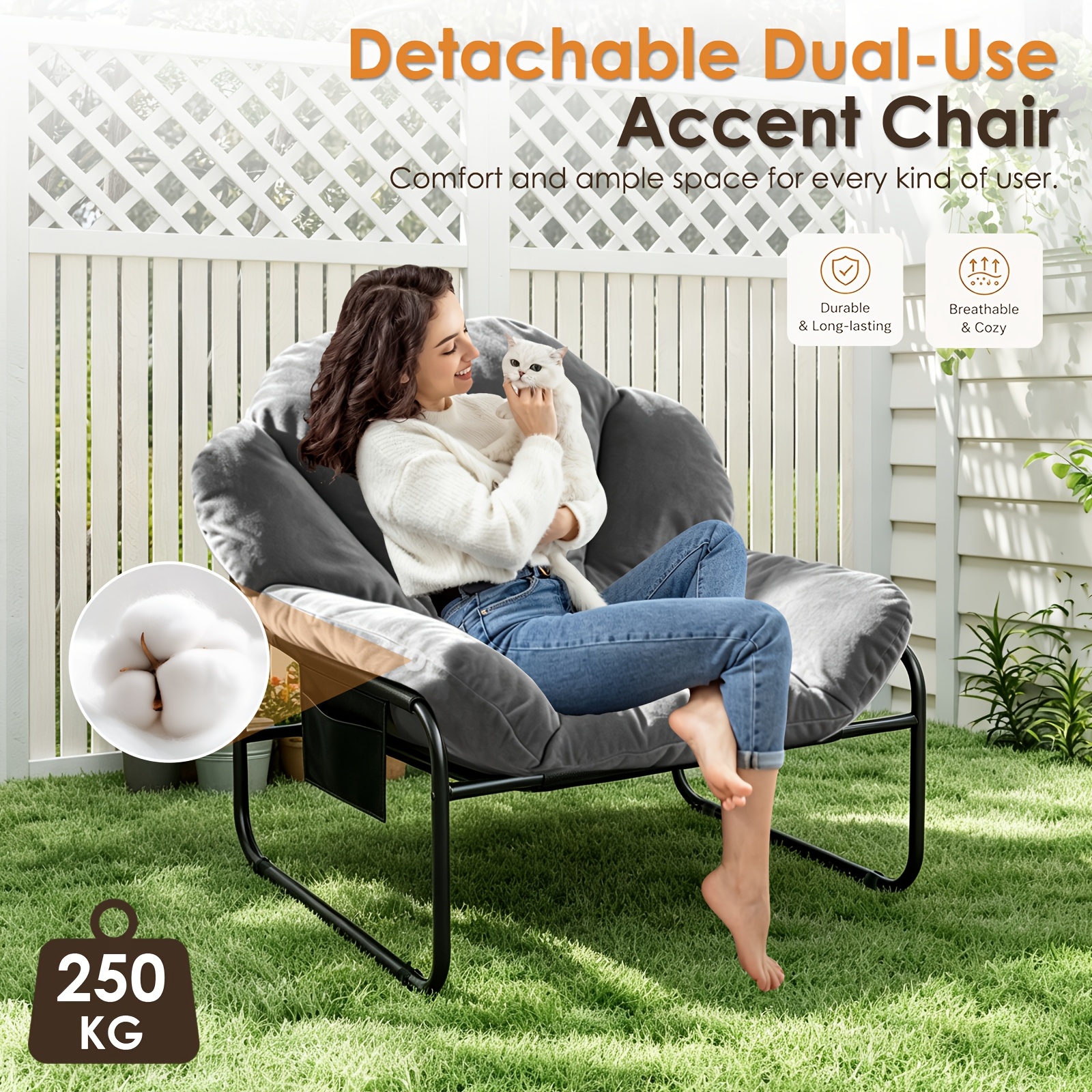 TEMU Large Lounge Chair, Modern Comfortable Chair/ Reading Chairwith High Back Upholstered And Removable Thick Cushion, Easy To Clean And Transport,