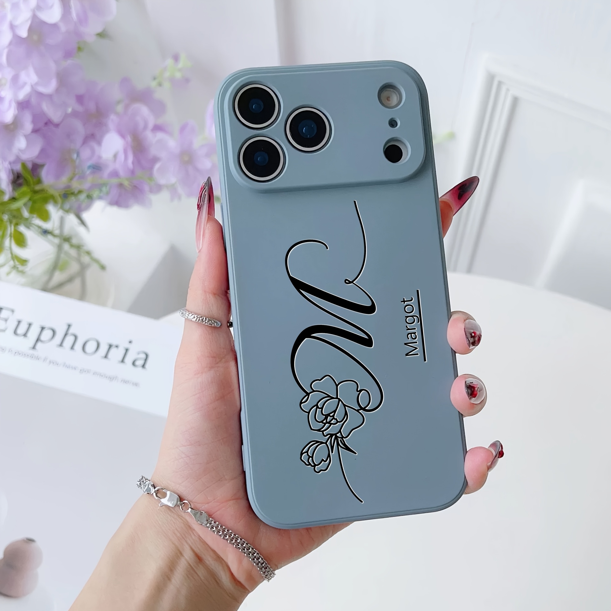 TEMU Phone Case: Personalized Phone Case Compatible With Iphone 11 12 13 14 17 18 Pro 17 Air Personalized Flowers Customized Name Letters Design