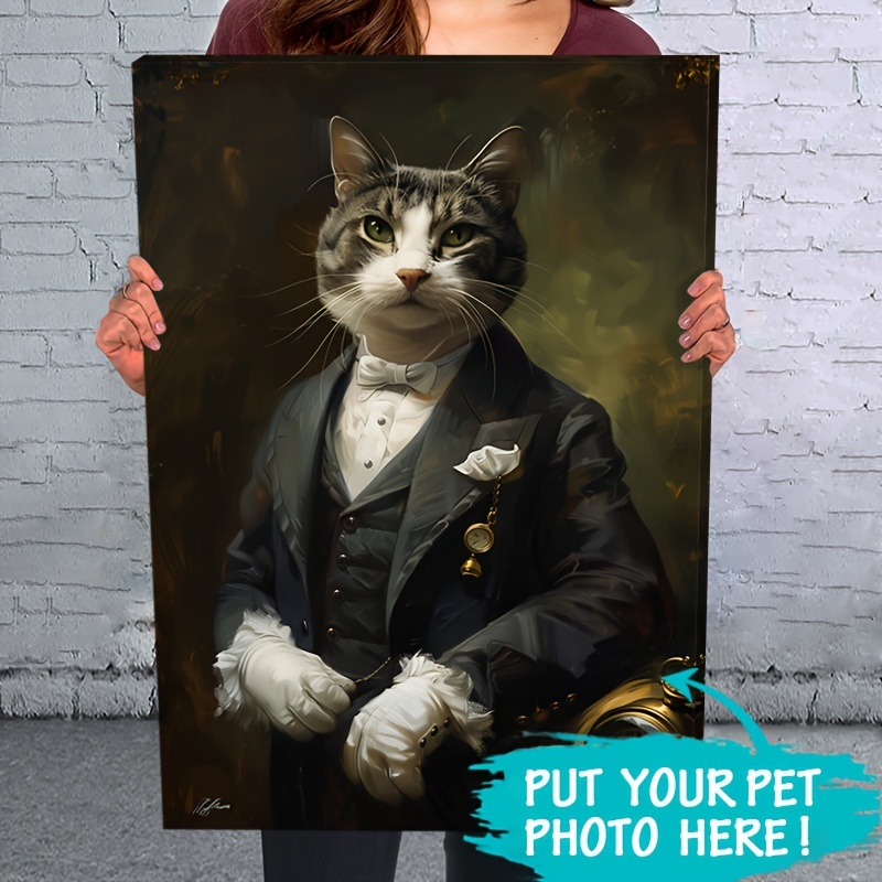 

1pc Framed Custom Detective Pet Portrait Painting Canvas Wall Art, Renaissance Portrait From Photo, Detective Pet Portrait Painting, Ready To Hang