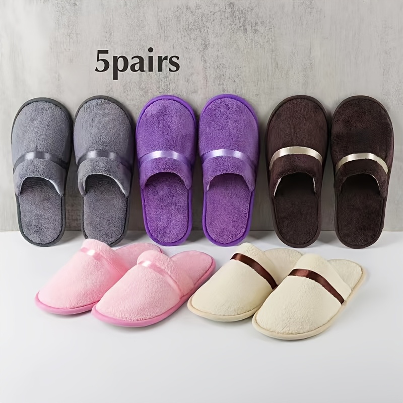 TEMU 5pairs High-end Satin Disposable Slippers For Guest , Portable Hygiene Package With Strap And Trim, Eva Sole, Women Shoes