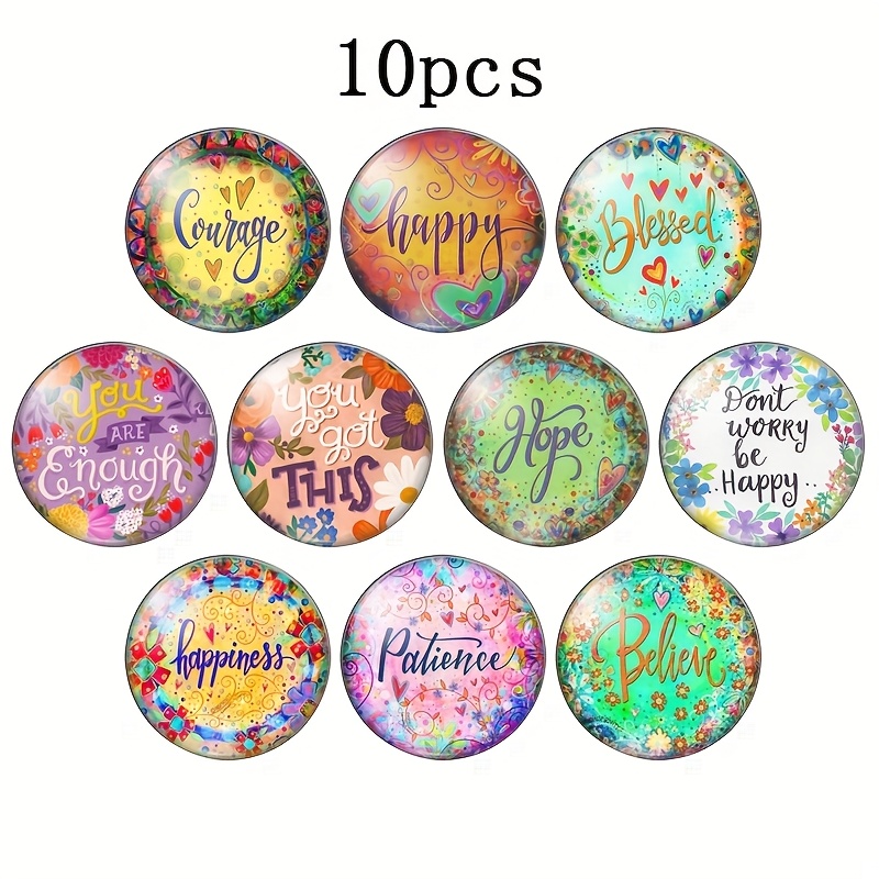 2d Flat - 10pcs 20mm/25mm Happy Believe Blessed Dream Words Patterns Round Photo Glass Cabochon Demo Flat Back Making Findings