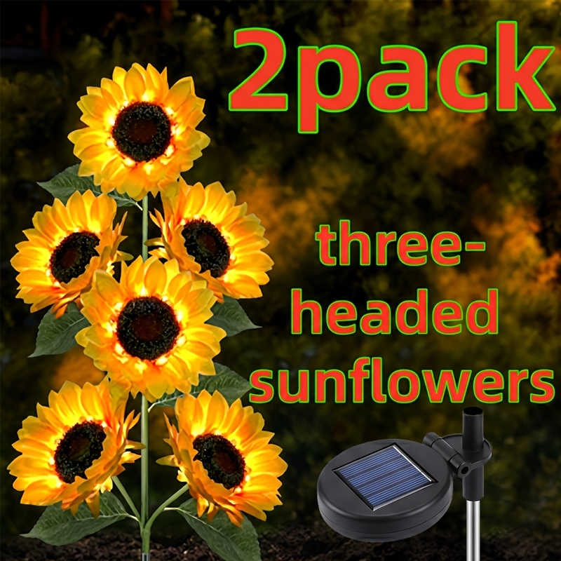 TEMU Solar Sunflower Lamp Set (2pcs), Suitable For Gardens, With Ip44 Protection Level And Larger , Perfect For Outdoor , , Landscapes, Courtyards,