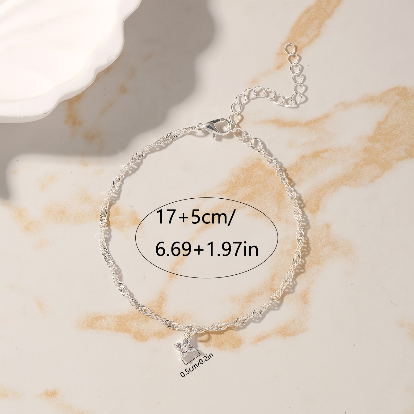 Copper Four-Leaf Clover Bracelet with Synthetic Zirconia