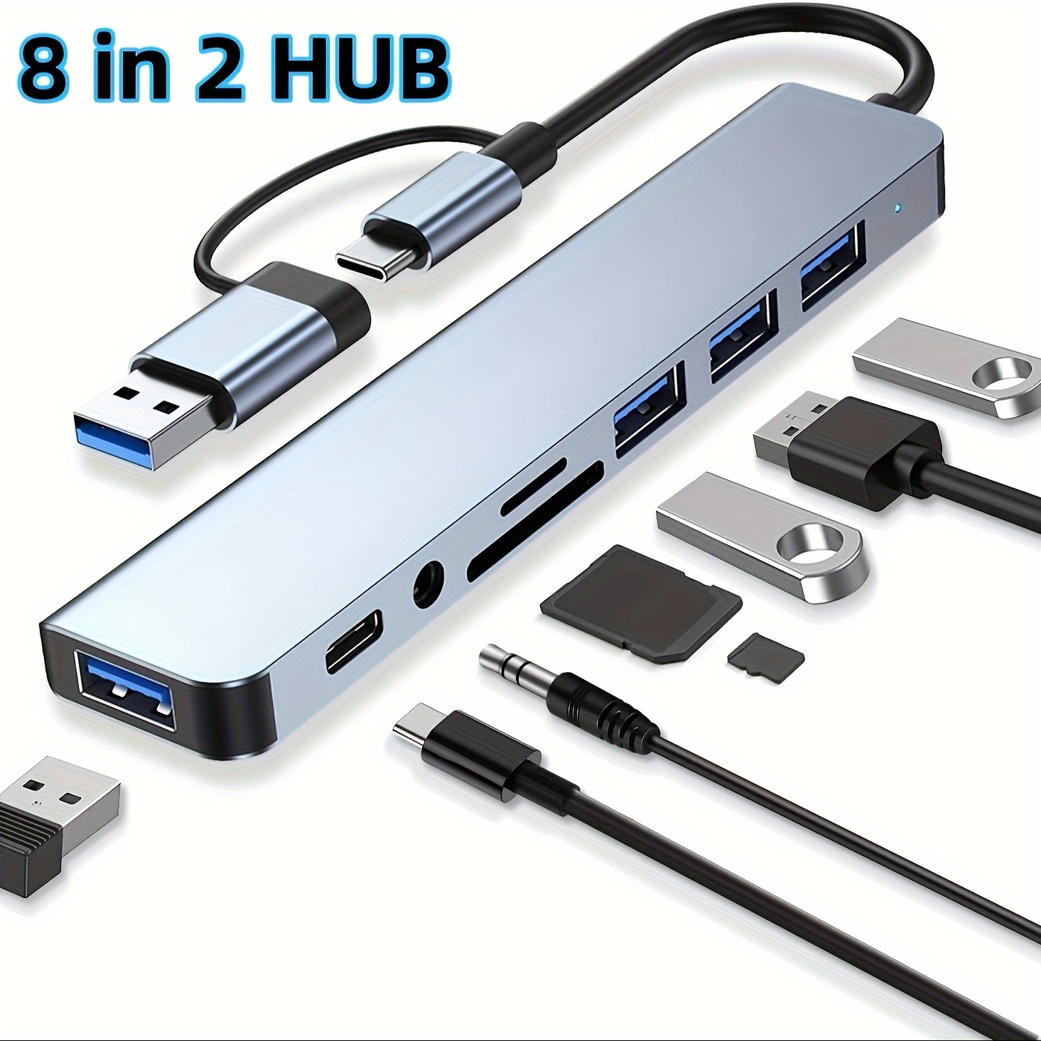 

Usb Usb Splitter 8 In 1 Usb Extender With 4 Usb Ports 1 Usbc Port Tf/sd Card Reader Audio Output Compatible With Macbook/pad Pro/dell/ Laptop/phone