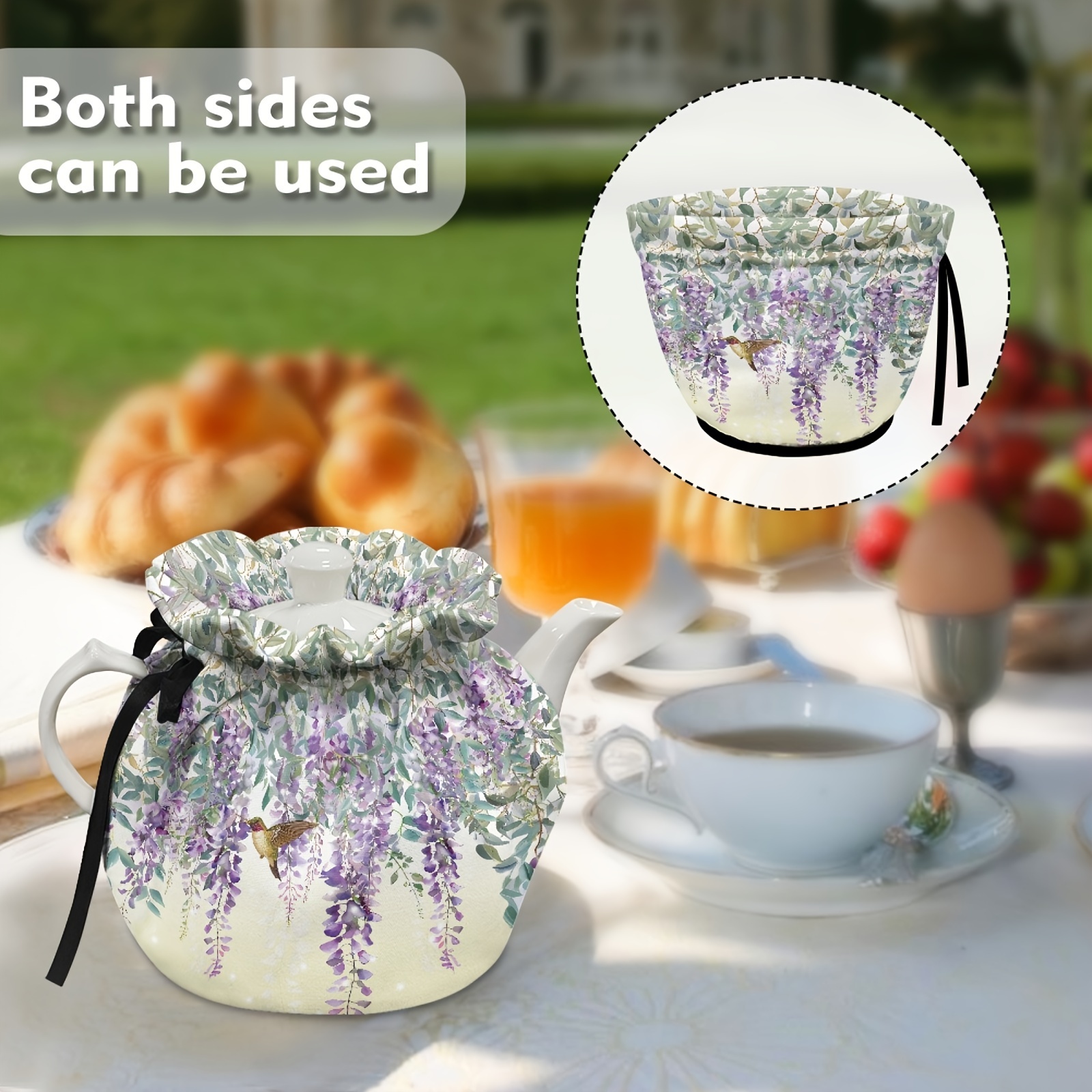 

Reversible Floral Tea Cozy, Washable Polyester Insulated Teapot Cover With Thermal For Home Kitchen Table Decor - 1 Pack