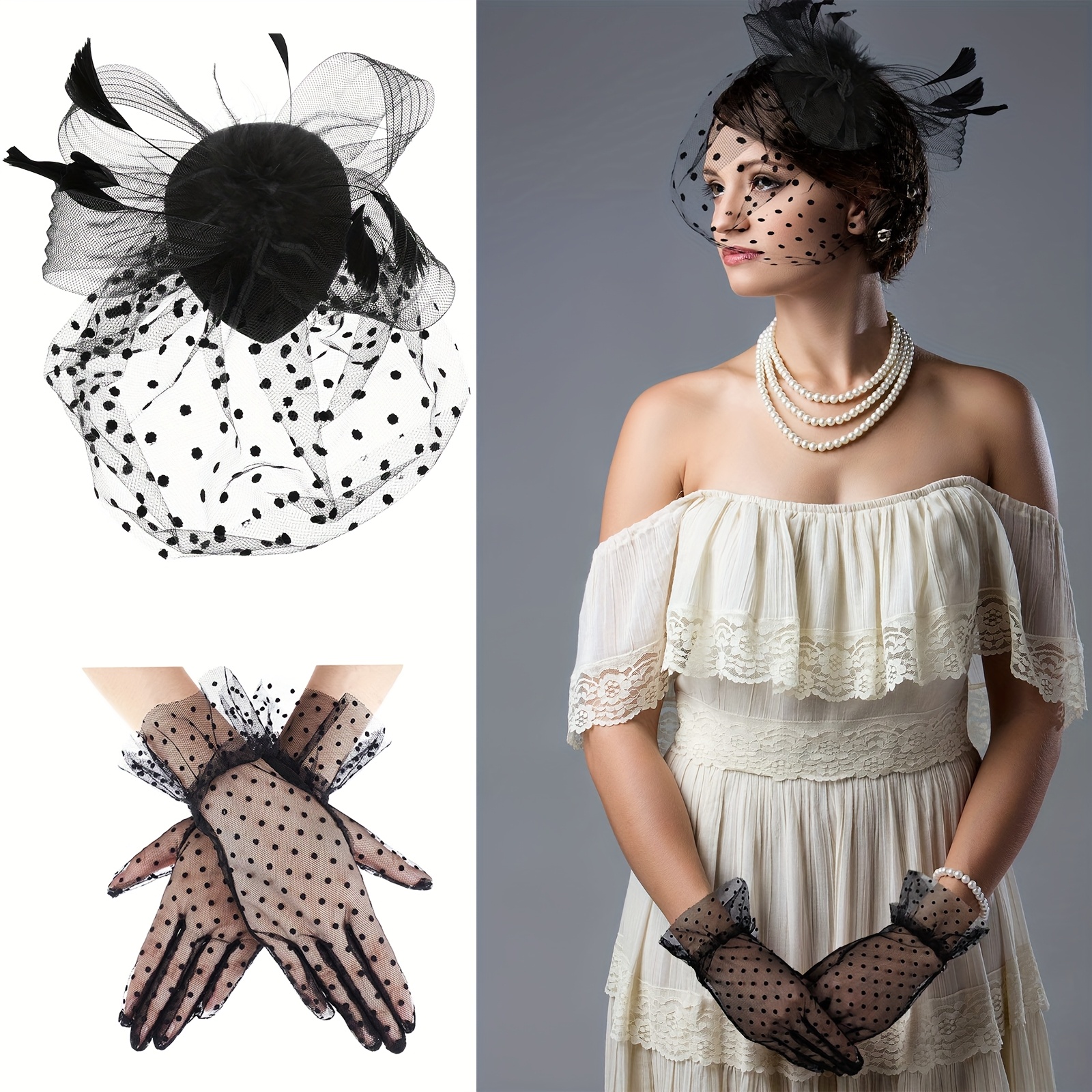 fascinators hat lace glove women tea veil mesh headband  display picture 1