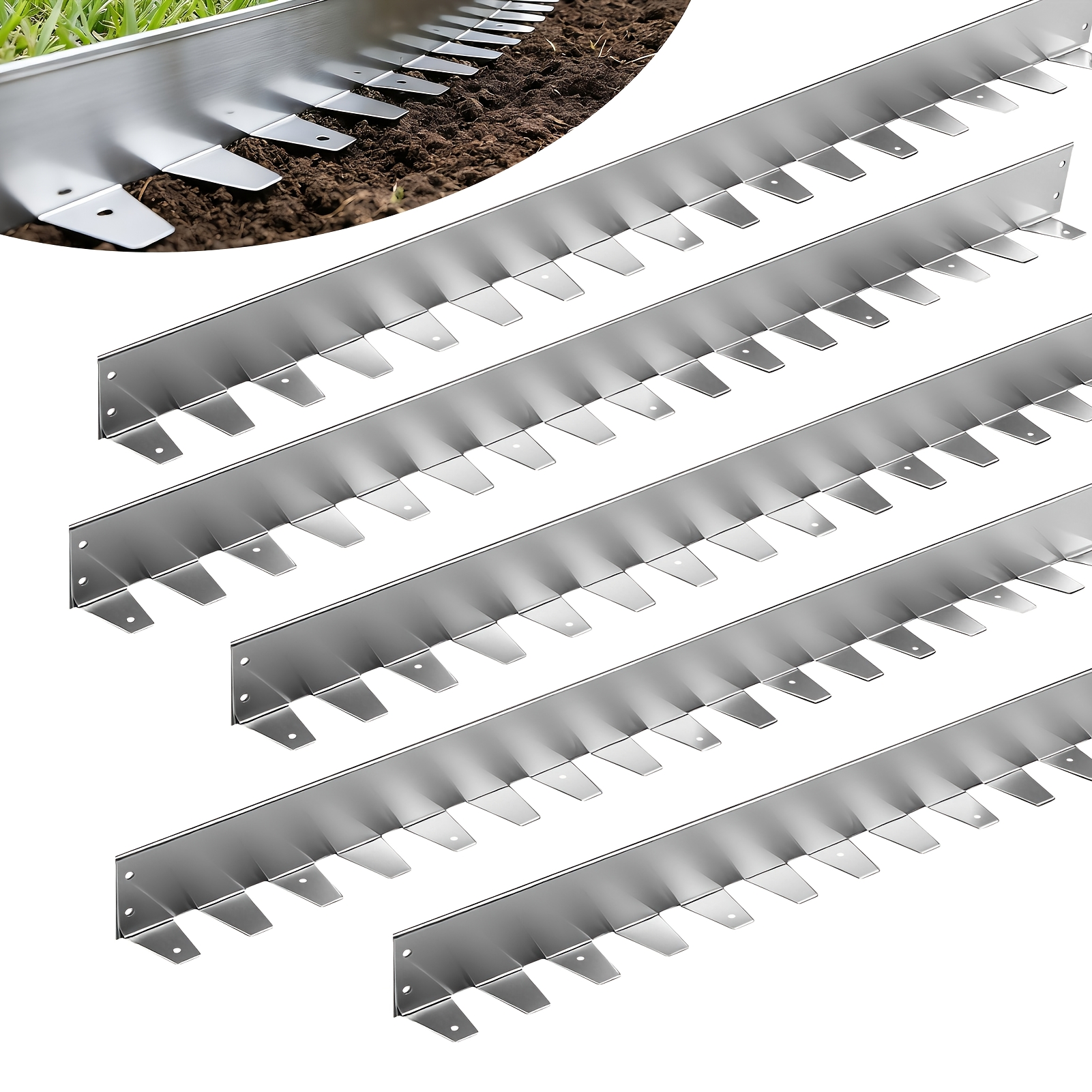 TEMU Set Of 5 Metal Garden Stone Borders For , Silvery And Flexible, 1 Meter Long And 5 Cm High For Landscaping