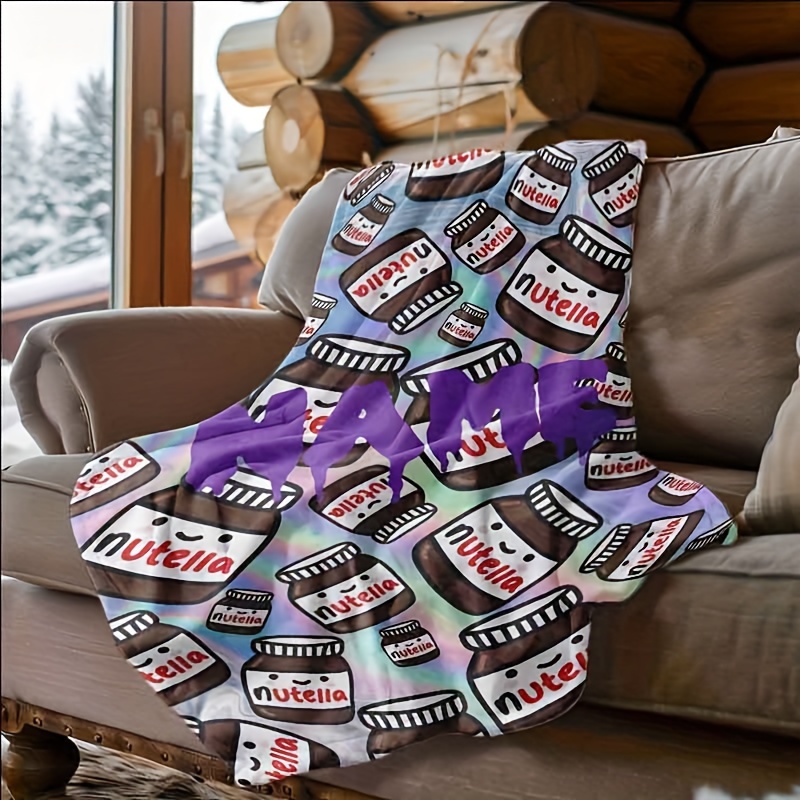 1pc customizable cartoon nutella pattern flannel fleece blanket soft warm   throw for bed sofa outdoor camping home decor     birthday gifts details 2