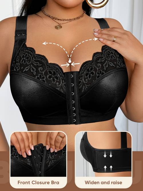 womens bra womens underwear full coverage full enclosure front closure bra plus size bra extra size lace adjustable shoulder strap