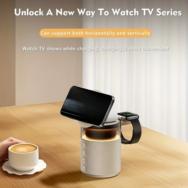 5-In-1 Magnetic Wireless Charging Station with Wireless Speaker & Night Light, Fast Charger for Iphone for Iwatch Series