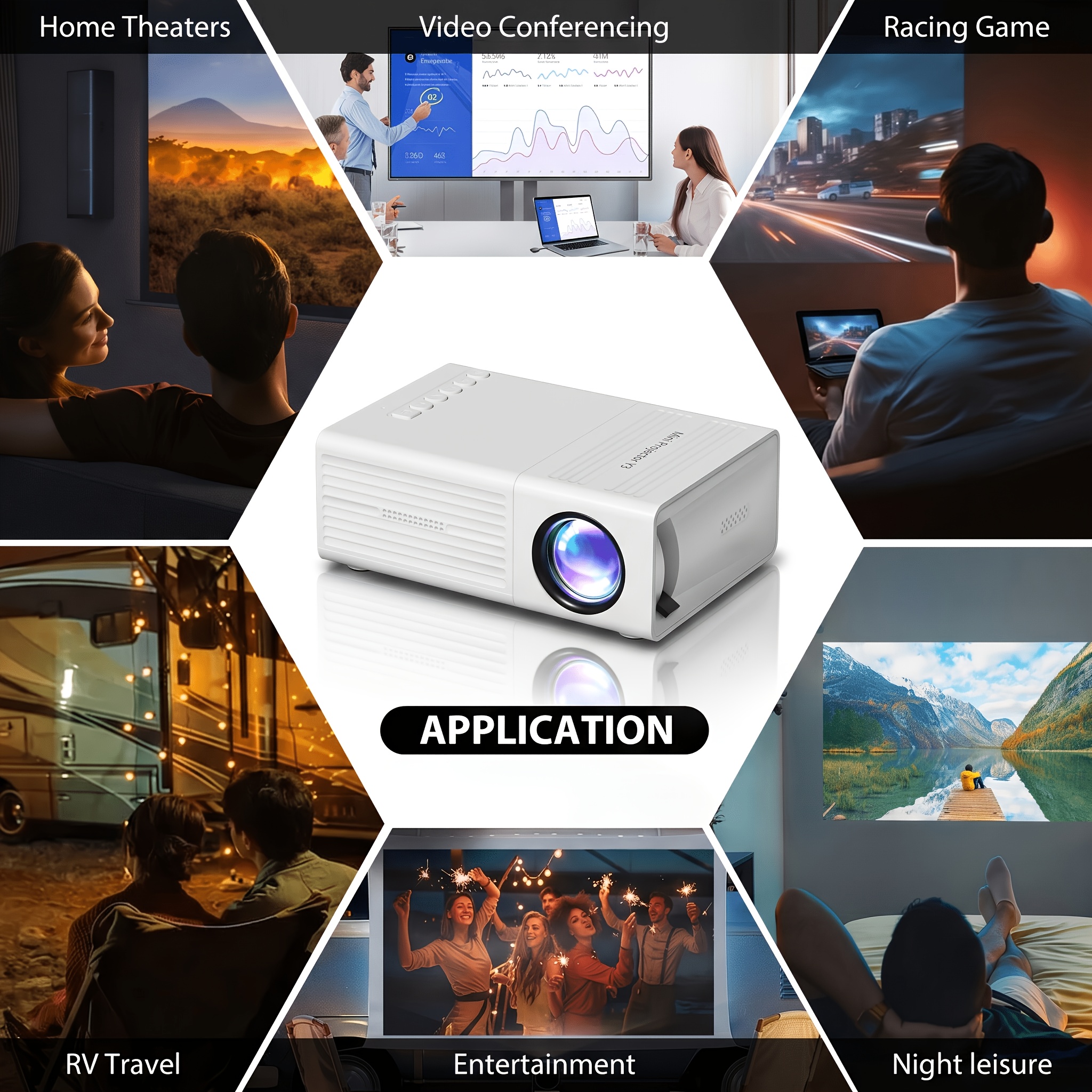 Image of Home Theater Projector, Autumn, Halloween Gifts, Christmas Gifts, Supports 1080p Video , Compatible With Mobile Phones/computers/usb, Suitable For Offices/living Rooms/bedrooms. Native 480p.