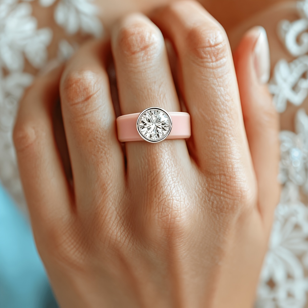Women's Pink Silicone Ring with Round Cut Main Stone
