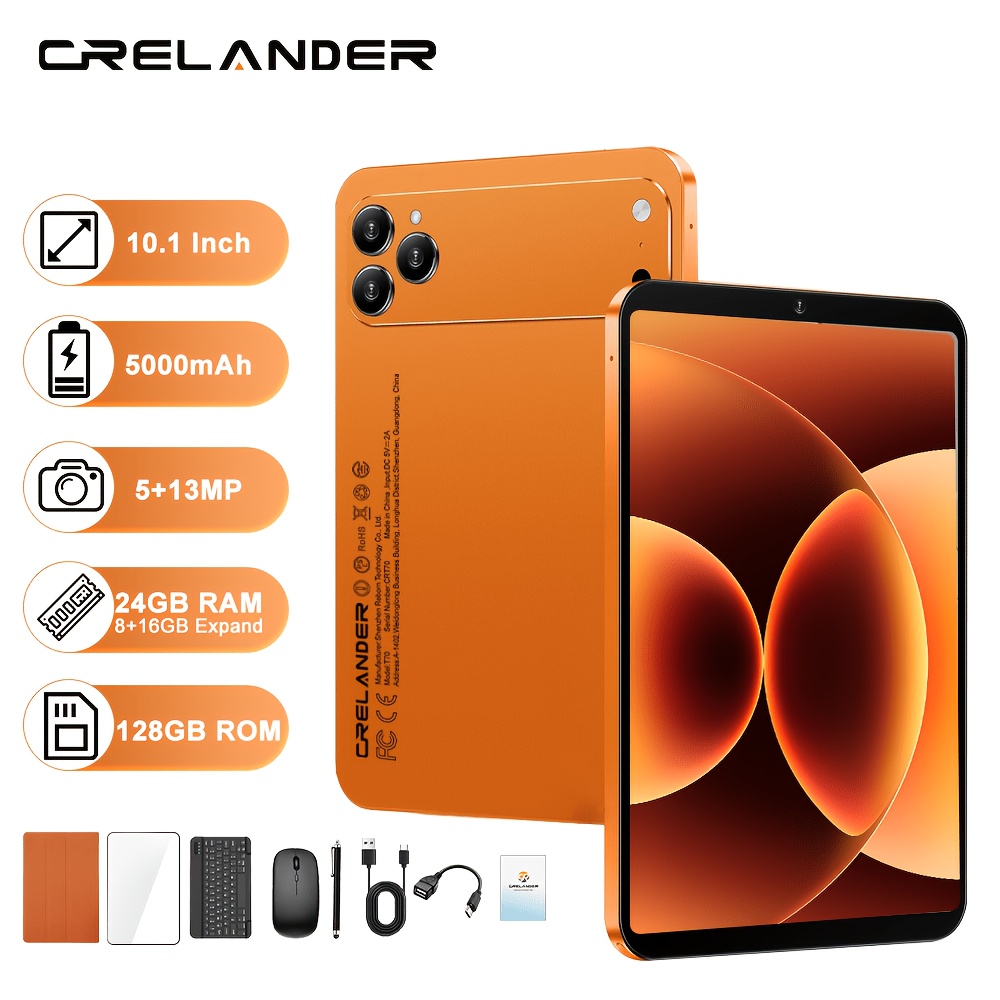 Image of Crelander 13 Tablet 10. 1 Inch Tablet With 24gb(8+16gb Expanded) And 128gb Rom +support 1tb Tf Expansion, 1280x800 Ips, 4g Calling, 2. 4g/5g Dual Wifi Tablet 2in 1pc Complete Set With Keyboard