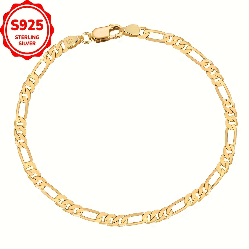 

18k Gold Plated 925 Silver Chain Bracelet, 5mm Cut, Hip Hop Style,, 7.87in Length, Casual Attire And Gifting, Includes Gift Box, Italian, Men's And Women', Chain Bracelet