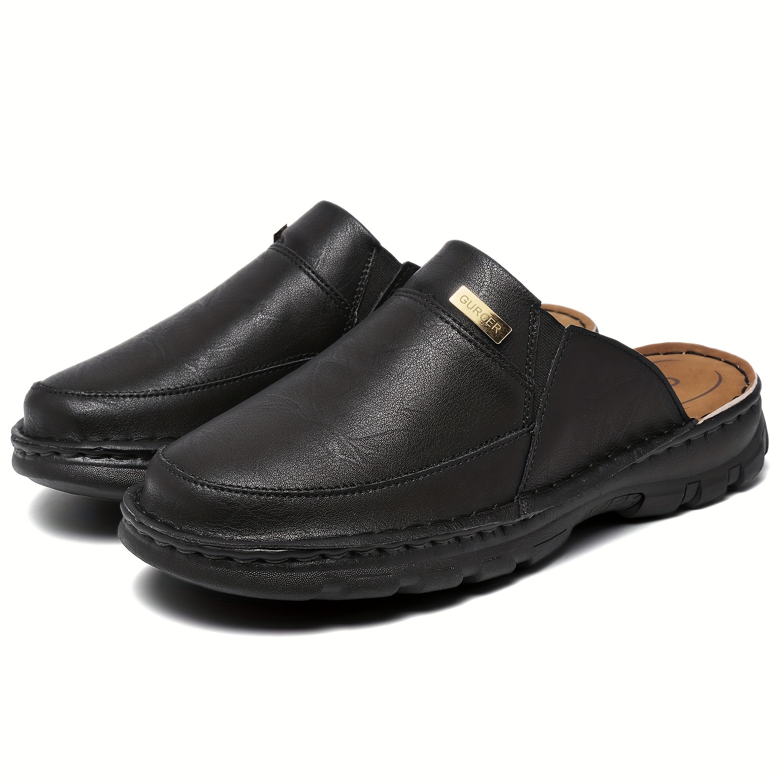 GURGER Sabots Mules Homme Cuir Été – Sandales Confort à Enfiler Avec Bande Élastique, Semelle Souple