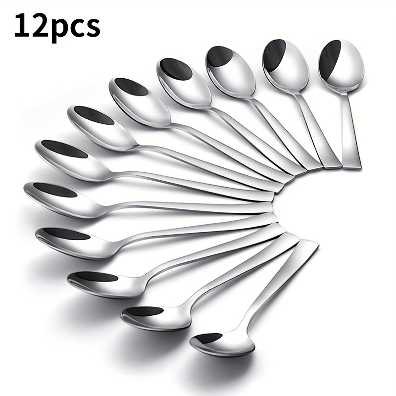 Image of 6/12 Teaspoon Set, Spoon Silvery, Stainless Steel Teaspoon, Small Spoon, Mirror Polished Teaspoon, Dessert Spoon, Suitable For Home, Kitchen, Dining Room, Dishwasher