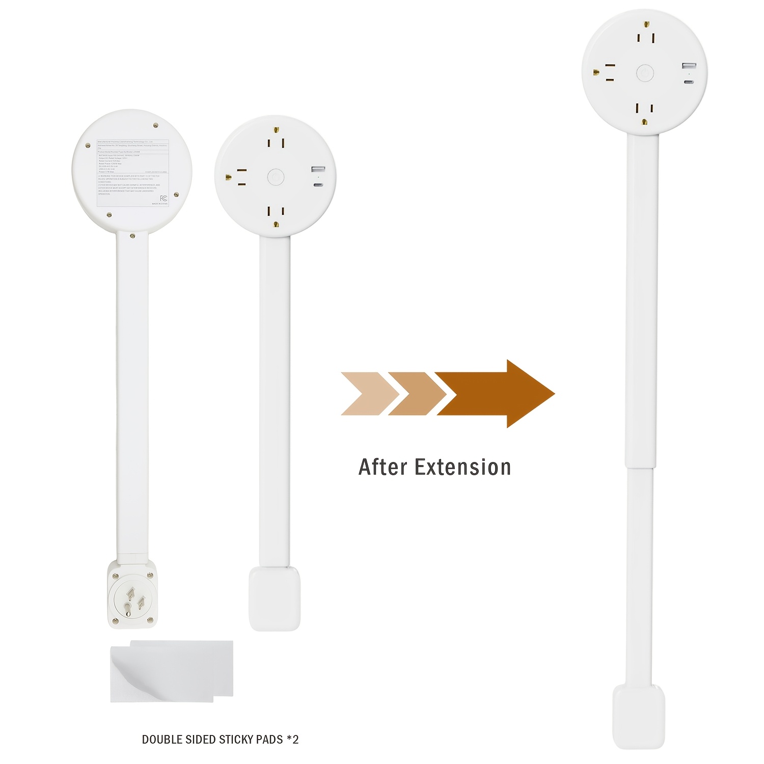 TEMU Hitobaba Round White Us- Rotating Power Outlet Extender. A Retractable Power Strip With A Master Switch, Featuring Usb-a, Type-c, And 3 Ac