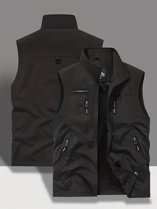 item picture autumn lightweight vest for outdoor sports photography hiking and fishing casual multi pocket sleeveless stand collar vest for middle aged and elderly men and women