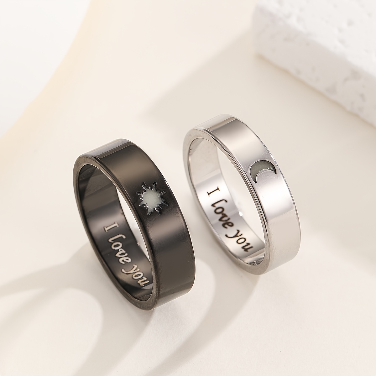 2pcs Couple Rings For - Luminous Matching Promise Rings, -activated Glow Valentine's Gift, Matching For, Daily Wear (sun/moon) - No Token