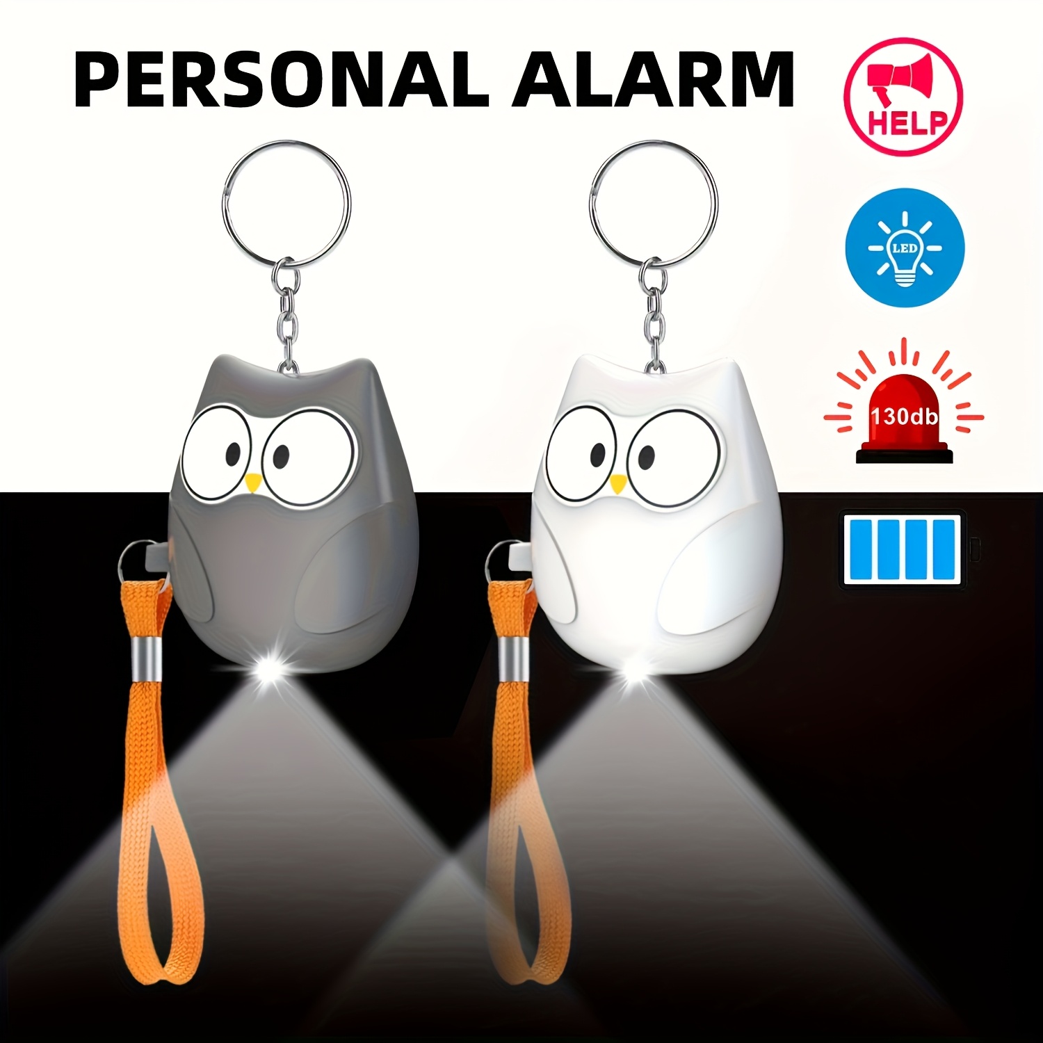 TEMU Owl Personal Alarms 130db, With Led Lights And Loud -130db Alarm, Durable Abs Material, Battery Powered Alarm Device, Suitable For Alarms For