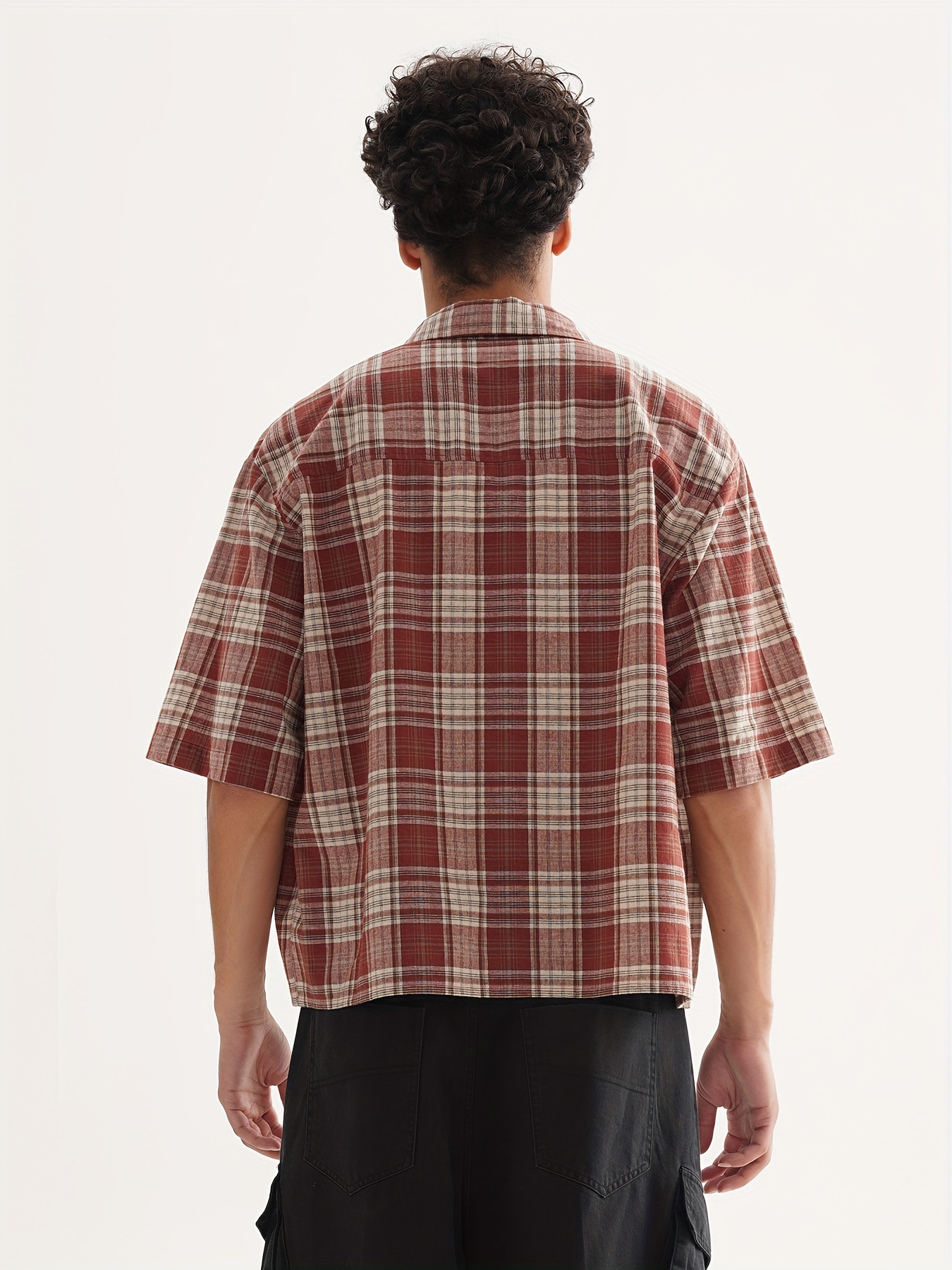 men's casual cropped shirt short sleeve button loose - Temu