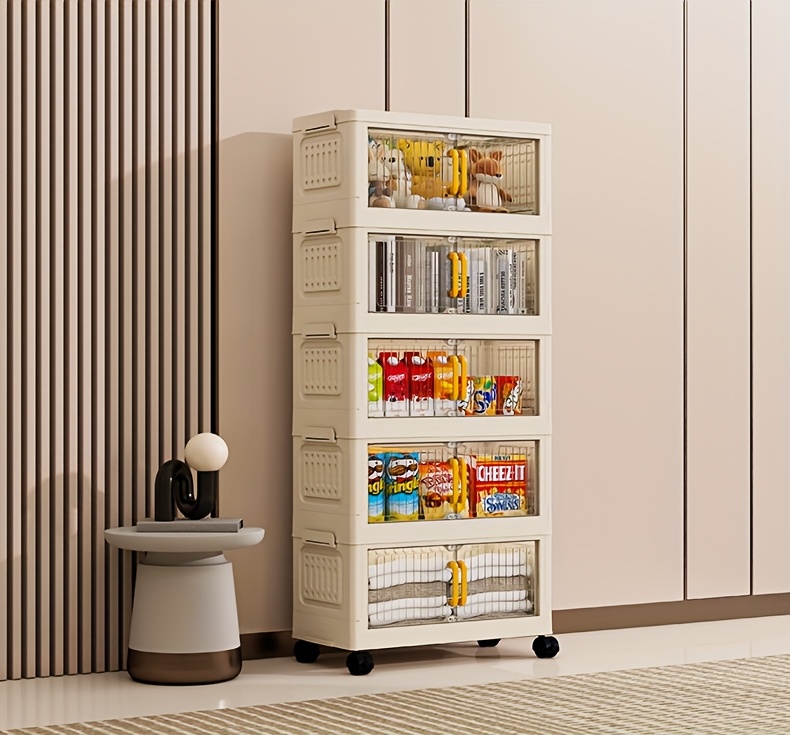 加厚大容量多层塑料折叠储物柜 重型落地式整理柜 顺滑滑轮 家用办公室厨房浴室 节省空间易组装