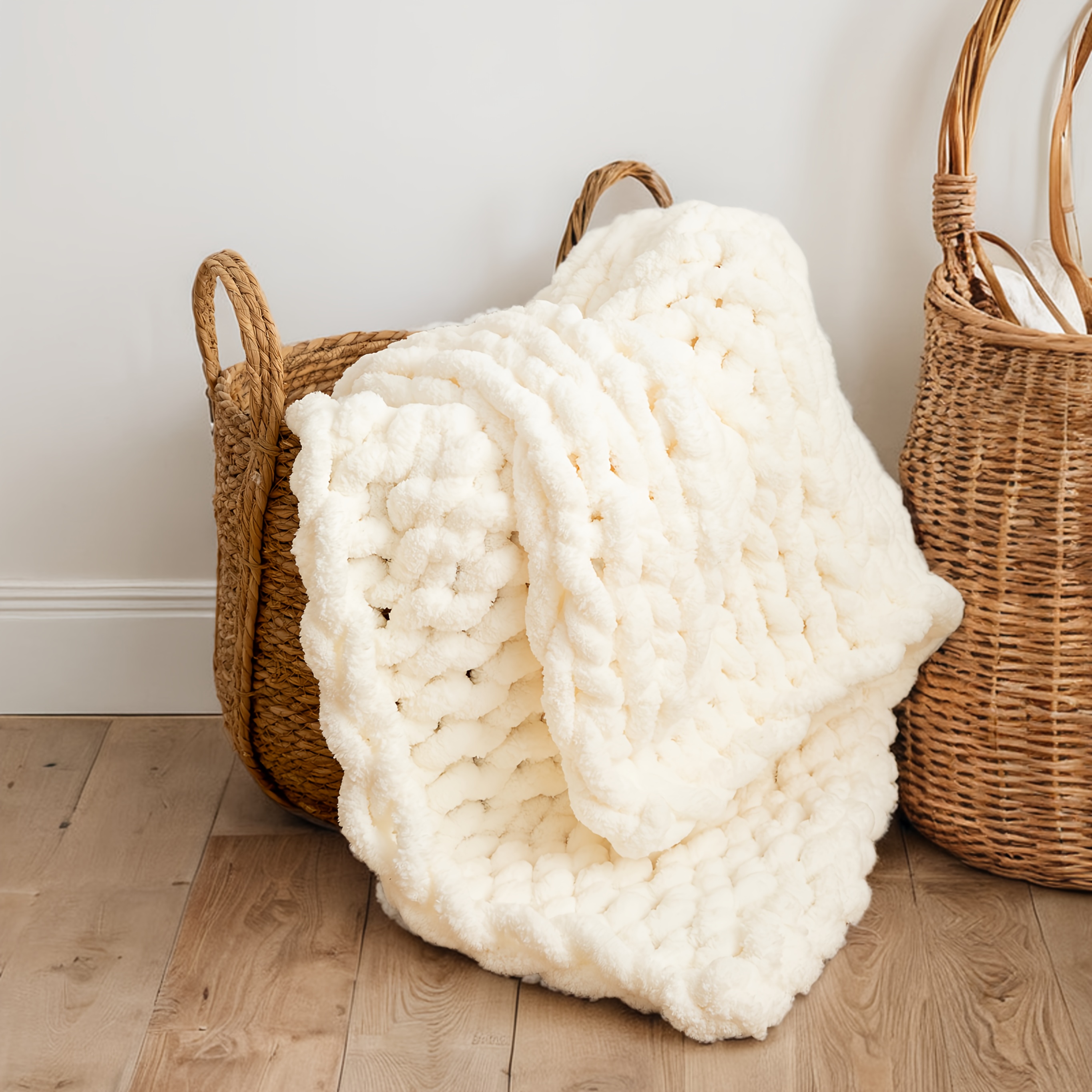 TEMU Luxurious Handmade Chenille Chunky Knit Blanket - Soft, Cozy & Reversible Throw For Sofa Or Bed, All , Ideal Gift For Holidays
