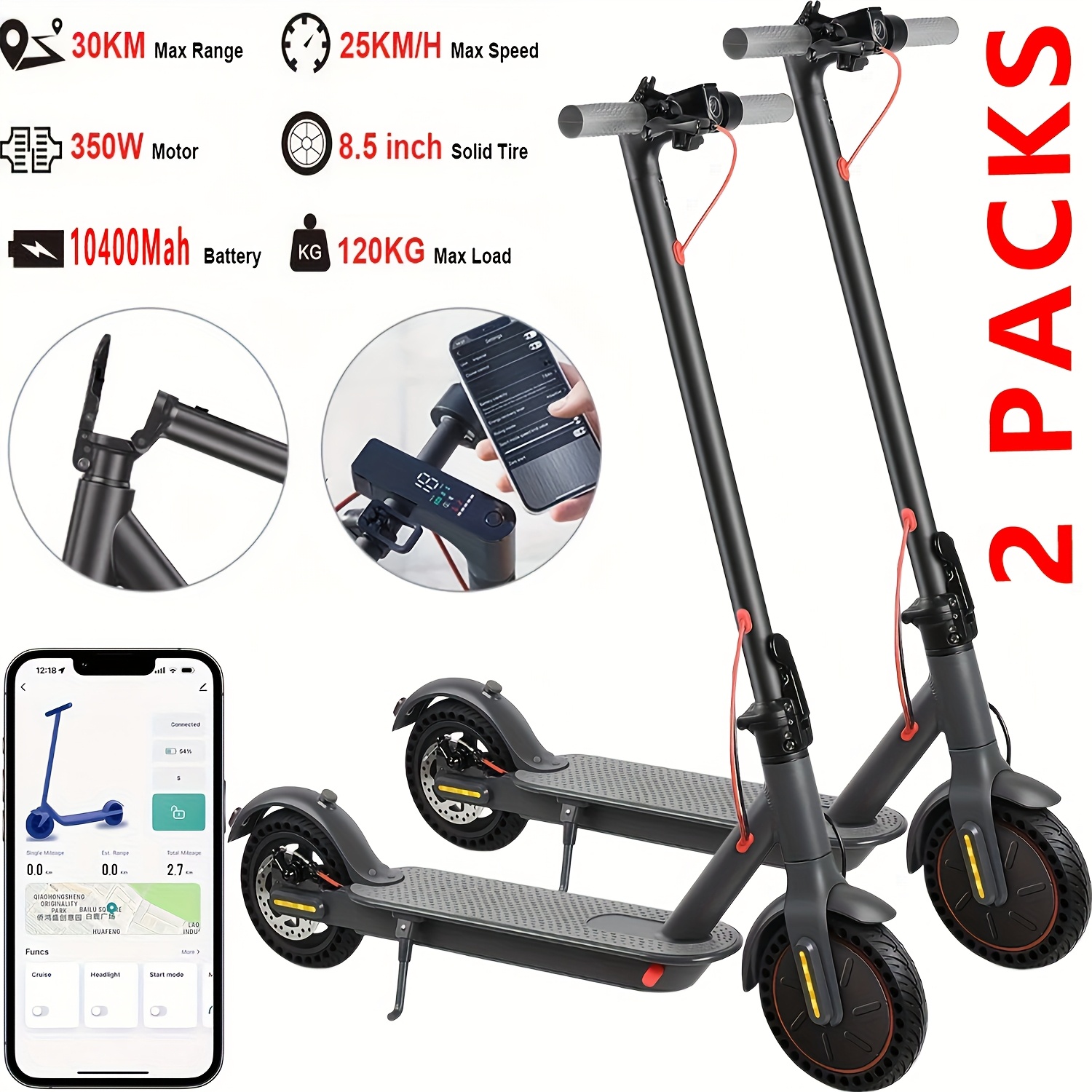 Foldable Electric Scooter For Adults & Teens - 350W Motor, 20-30km Range, 8.5" Tires, 3 Speed Modes With App Control-717129