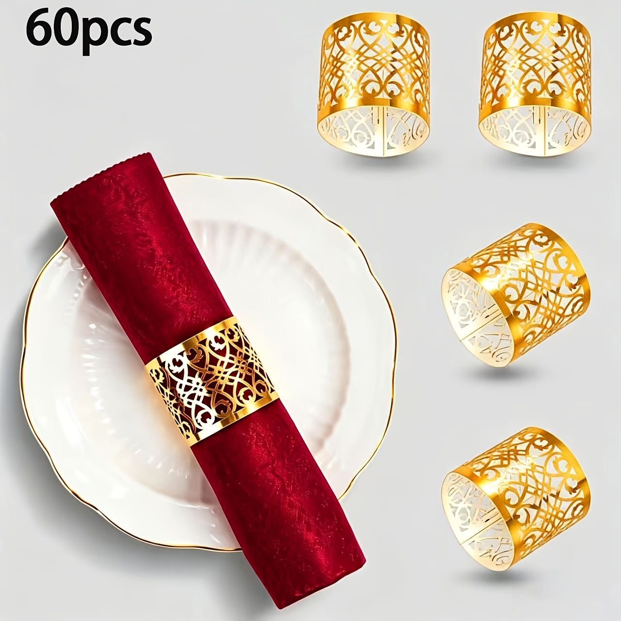 TEMU 60-pack Napkin Rings, Disposable Paper Napkin Rings, Laser-cut Hollow-out Paper Napkin Holders, Leaf And Vine Design Napkin Rings, Suitable For