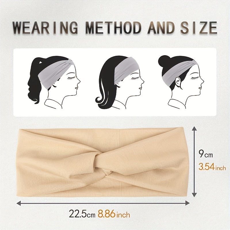 4pcs Women's Wide Soft Hairbands - Bohemian Knotting Anti-Slip Elastic Headbands with Knot Design, Wide Fitness & Everyday Headbands Suitable for Yoga, Running, Sports - Soft Breathable Hair Accessories (4pcs)