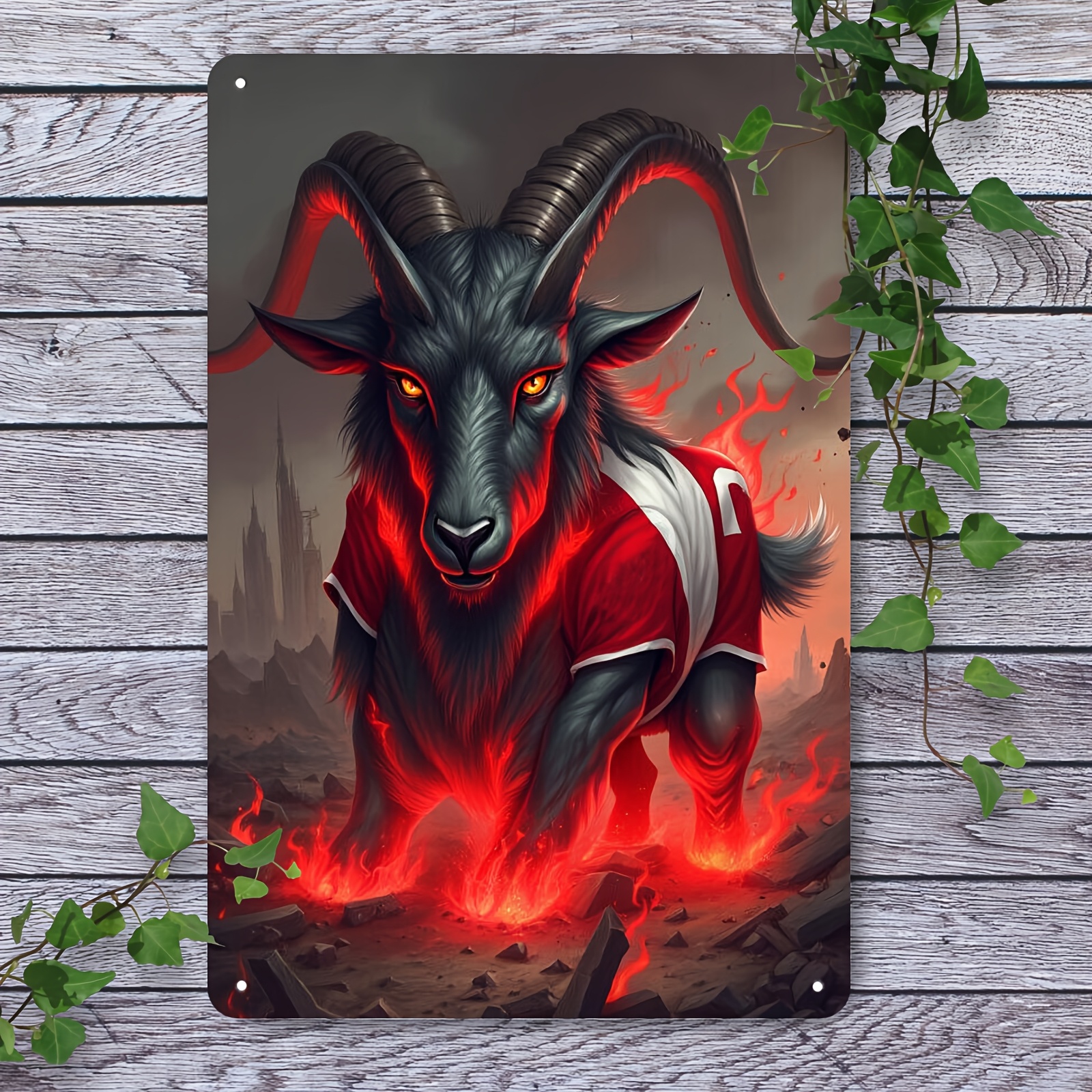 E-shop 2D Flach, 1 Stück Vintage Köln Metallschild - Traditionelle Eisenwandkunst mit mythischer Ziege & feuriger Design, 20x30 cm/8x12 Zoll ungerahmt,