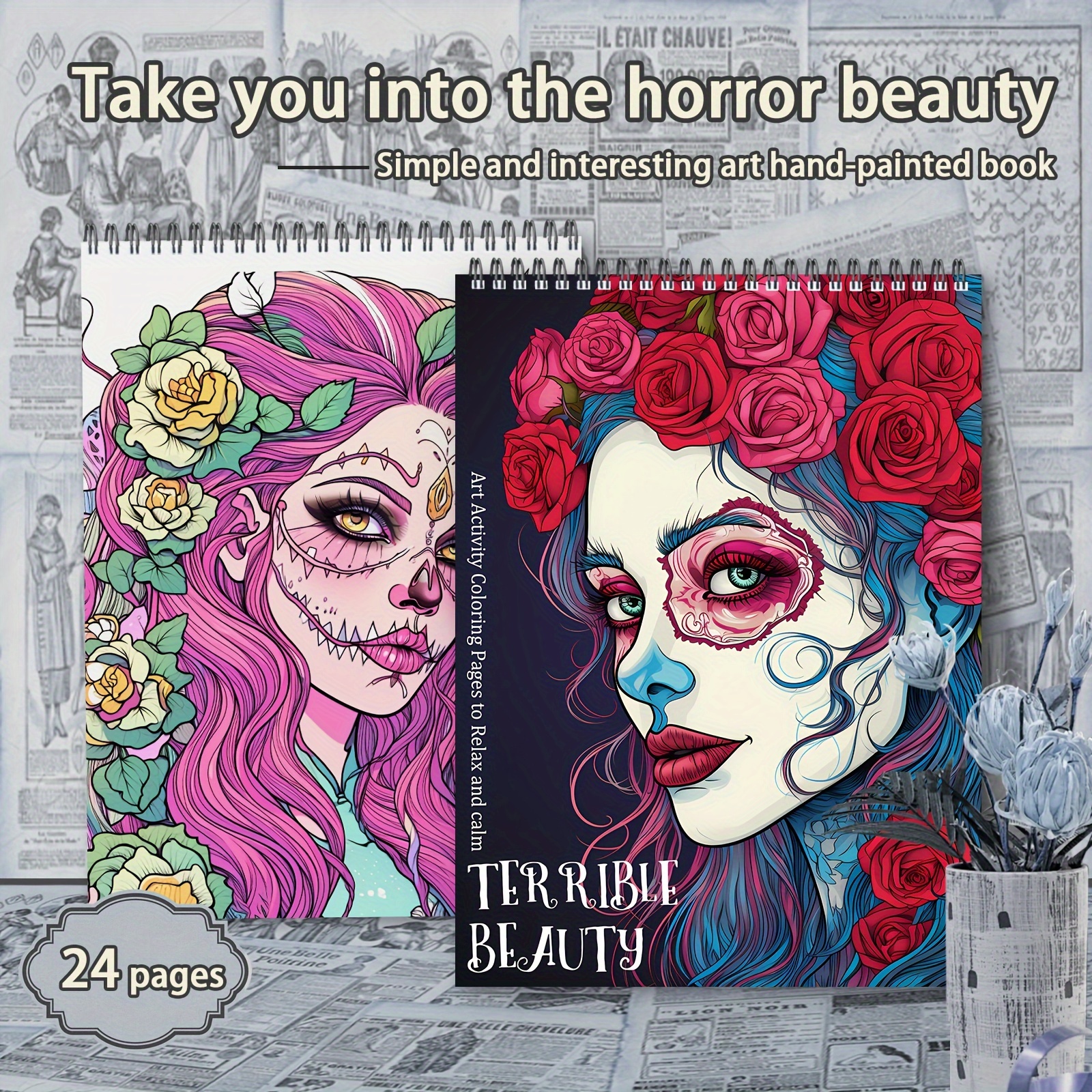 

(upgraded Thickened 24 Pages) 11.2 * 8.3in--horror Beauty Theme Picture Book, Home Campus Outdoor Party Holiday Coloring Book, Gift For Friends, Relatives And Art Lovers