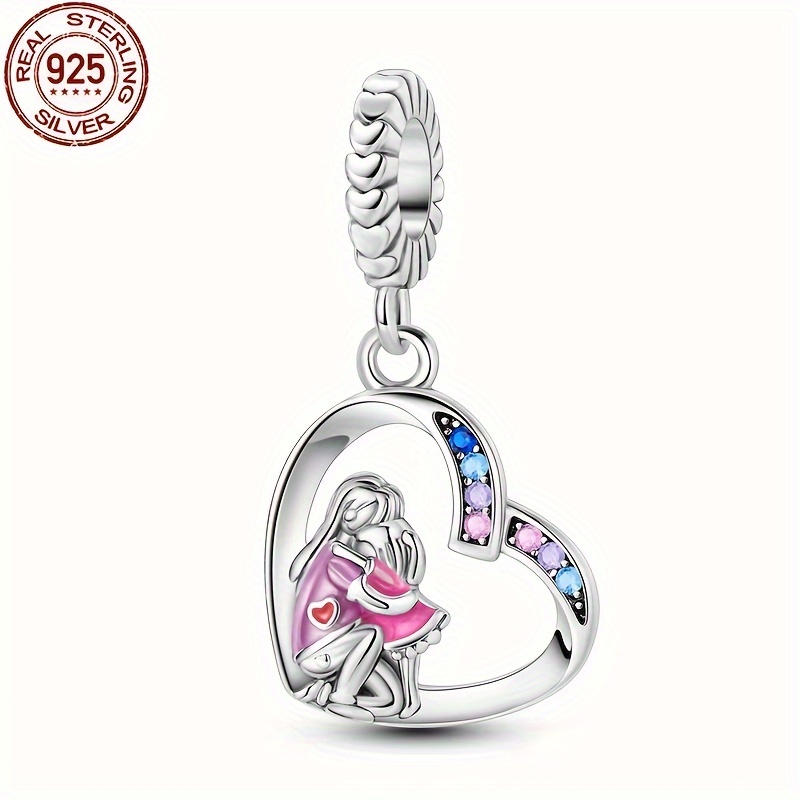 

1pc 925 Sterling Silver Mother Heart Charm, 3mm, For Original Bracelet And Necklace Diy Beading, Women's Birthday Fine Jewelry, Day Gift, With 3g Silver Weight