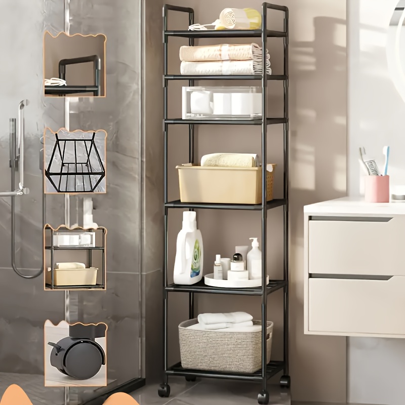 versatile 6 tier rolling storage cart metal wheeled for     kitchen bathroom living room balcony organization details 2