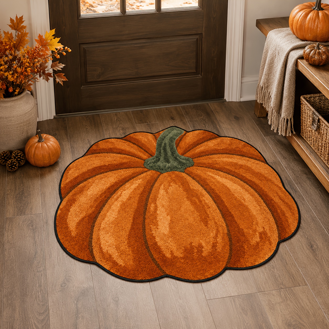 TEMU 1 tapis en peluche 2D imprimé, à poils courts, motif irrégulier de citrouille automnale, et pour , lavable en machine, idéal pour chambre à