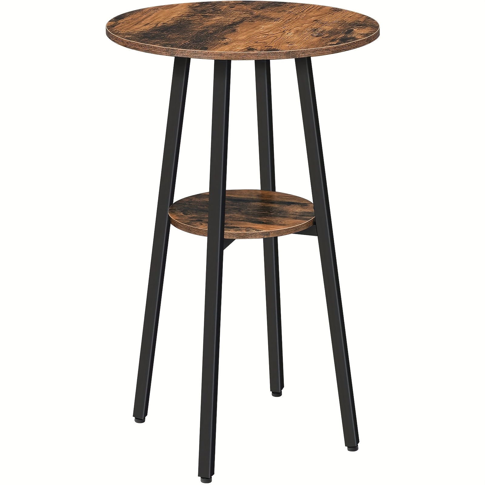 A Bar Table, Bistro Table, Or A Compact Standing Table Featuring 2 Circular Tops, Designed With A Tabletop, Ideal For Use , Living Room, Or Bar, Showcasing A -black Aesthetic