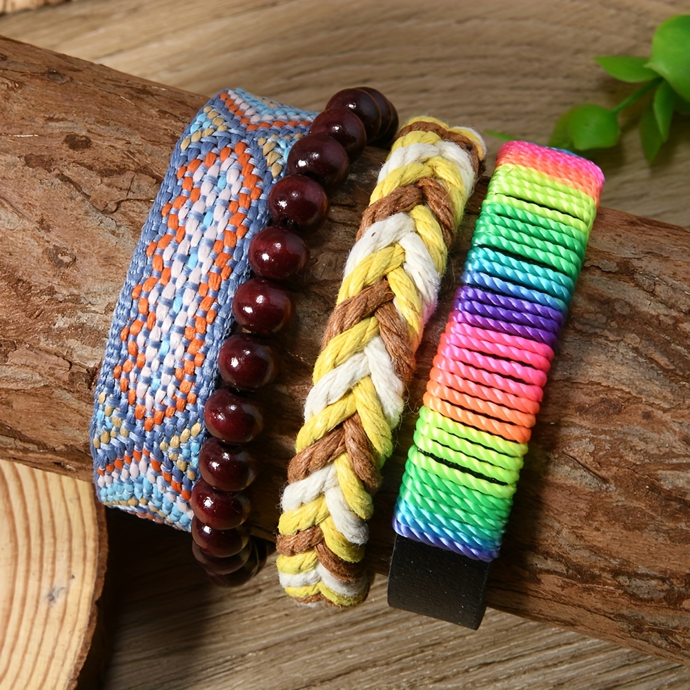 4pcs Handwoven Bohemian Style Bracelets Set