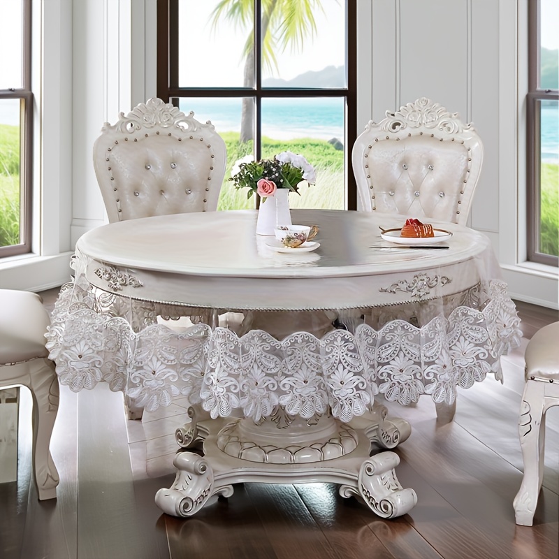 1pc elegant white lace round tablecloth with floral patterns pvc heat resistant easy to   for dining room kitchen tea table and party decorations festive occasions and outdoor picnics dining table decor floral tablecloth heatresistant tablecloth table decorations 0