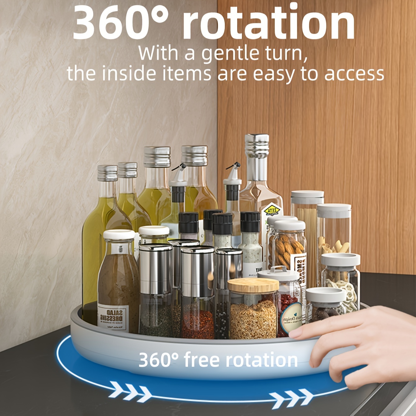 

360-degree Rotating Kitchen Organizer - Spice Rack, Round Countertop Storage For Bottles & Jars, Plastic