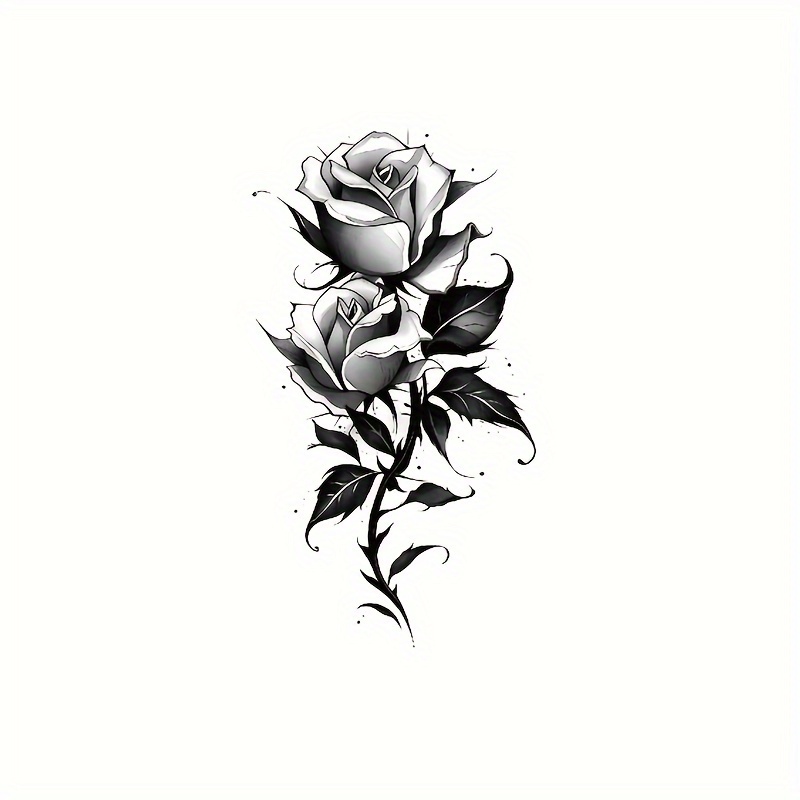 1pc Black Simple Rose Flowers Waterproof Temporary Tattoo Stickers Lifelike Simple Pattern For Leg Hand Arm Sleeve Women Men