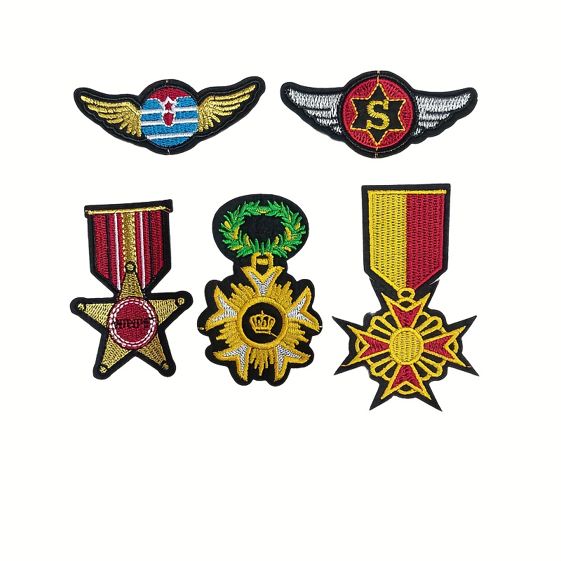 E-shop 5-er Pack Medaillen-Stickerei-Kronen-Abzeichen-Patches, Computer-Stickerei-Kleidungsdekoration-Zubehör, Kleidungsreparatur-Patches
