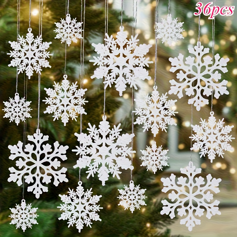 Image of 36 White Plastic Snowflake Ornaments For Christmas Tree Decorations, Christmas Crafts, For Trees And Wreaths, Durable Snowflake Decor And Hanging Christmas Ornaments, Christmas Decoration