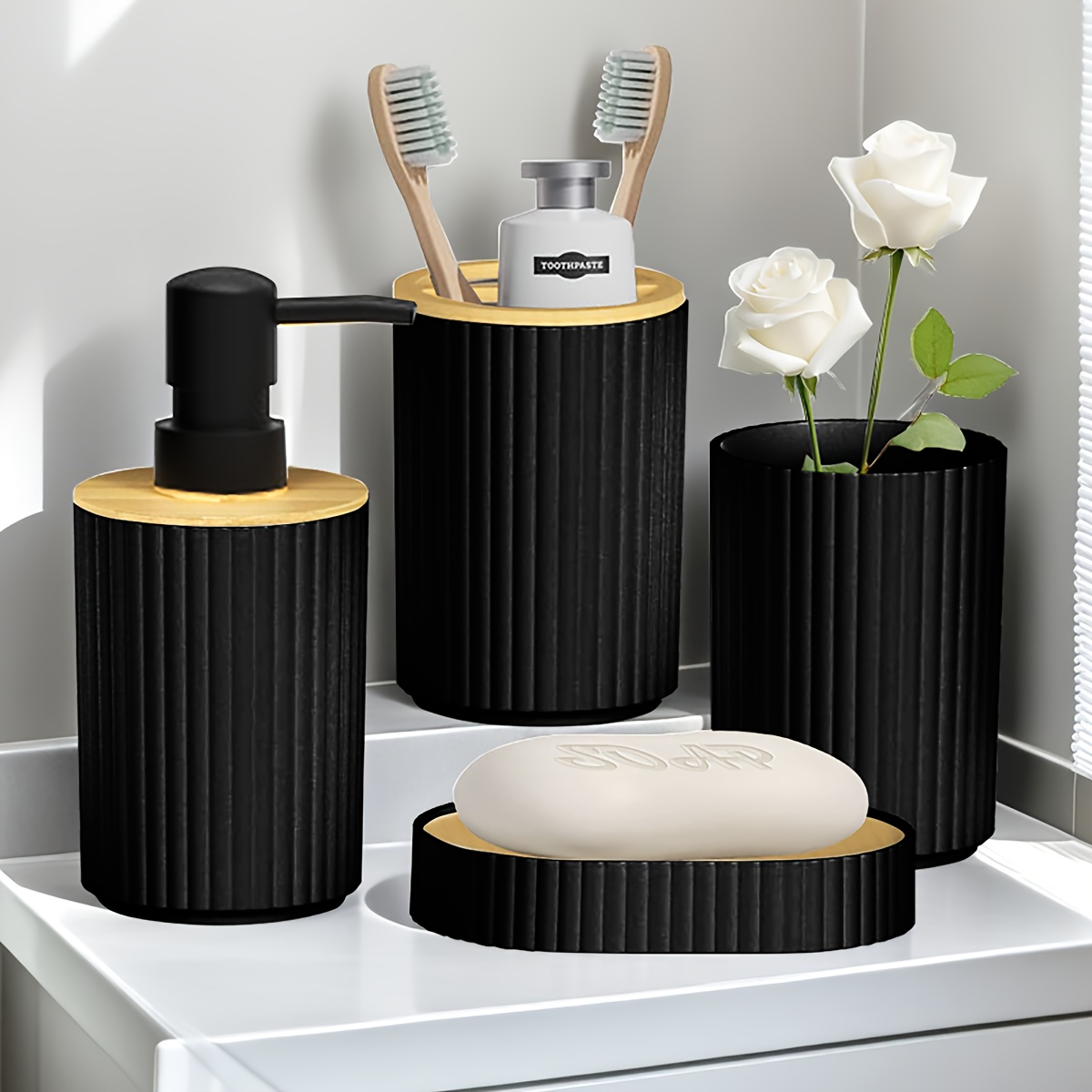 4pcs set bathroom accessory countertop hands soap bottle toothbrush holder soap box bathroom storage set device holder