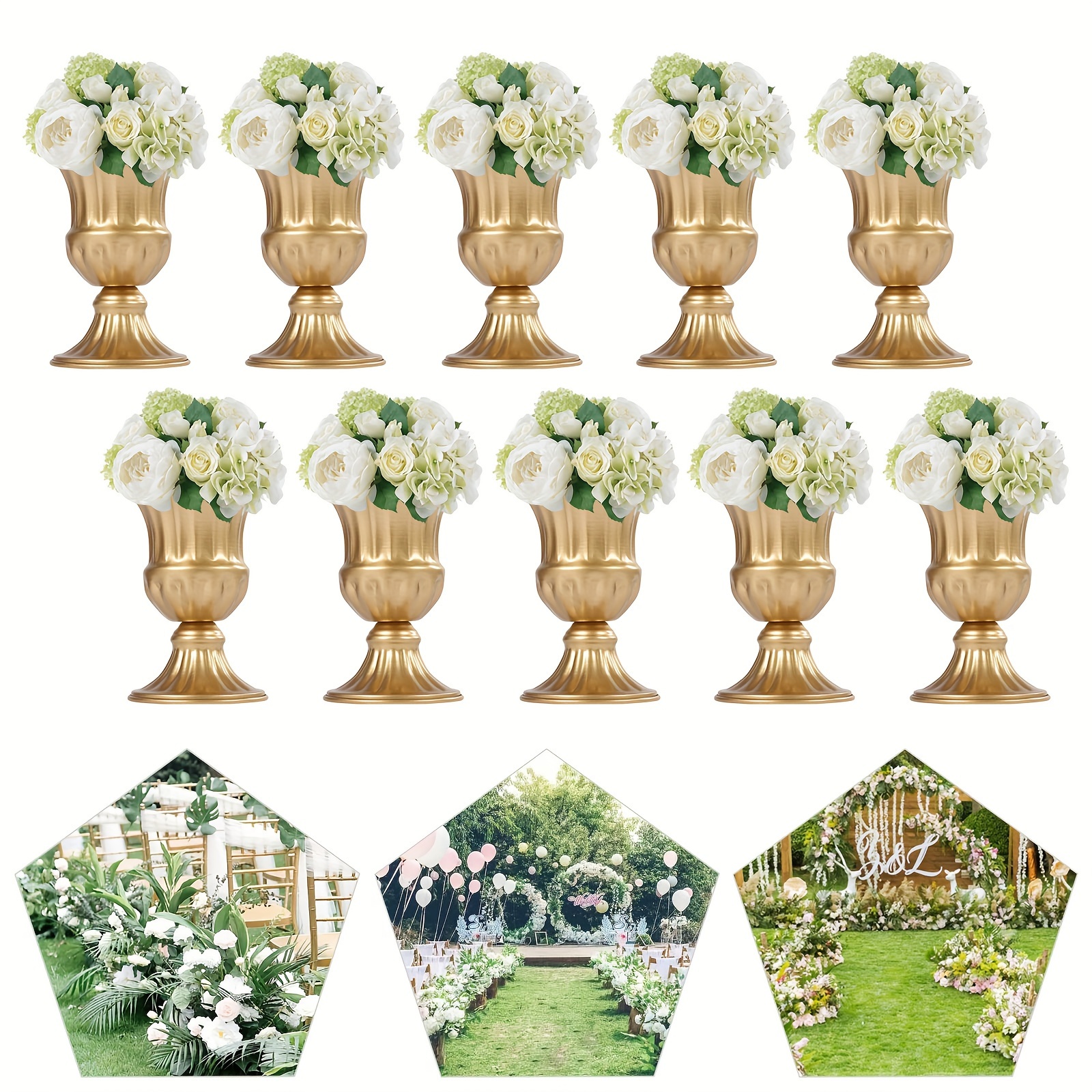 

10 Packs Metal Golden Flower Trumpet Vase Rack Wedding Party Decor Centerpiece