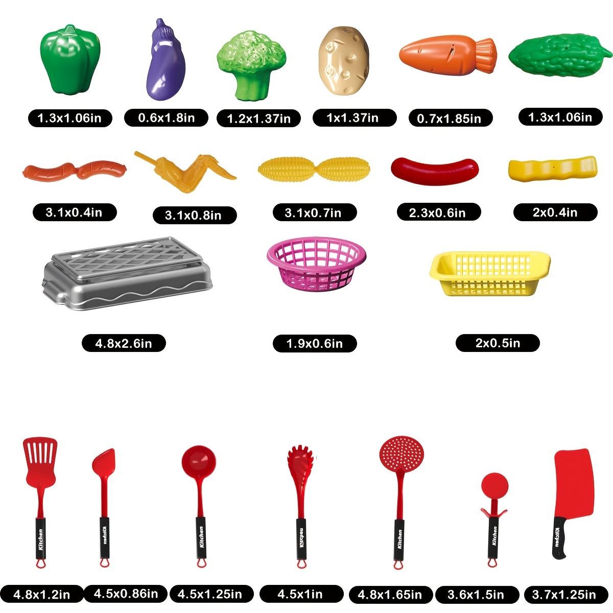 Pretend play, kitchen toys, children's pretend cooking toys, girls' kitchen toy set, chef role-playing set, comes with toy food and cooking utensils, unsharpened toy knives, realistic fruits and vegetables, tableware and cooking utensils toy, making